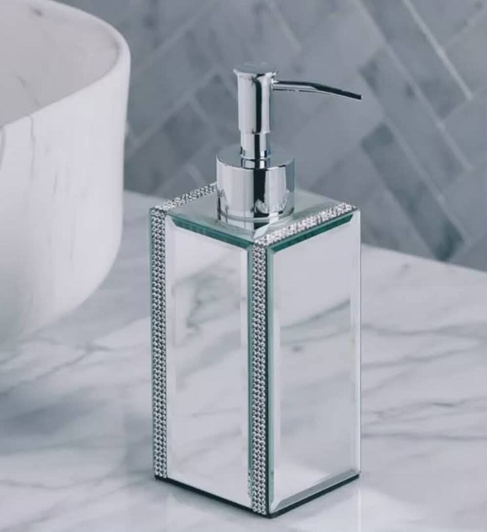 Home Centre Mirror Rhinestones Liquid Soap Pump Dispenser Bathroom Accessory